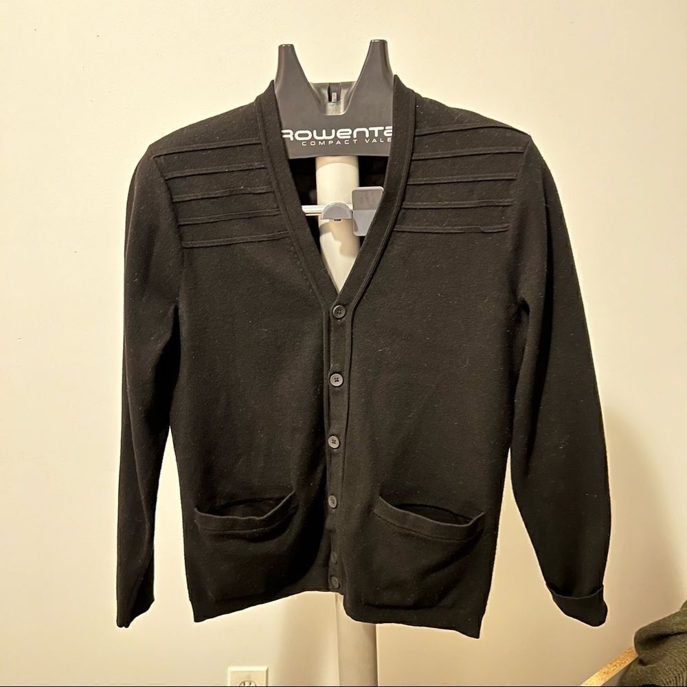 Michael Kors Mens Button Down Cardigan Sweater Black Nylon Back Extra Small